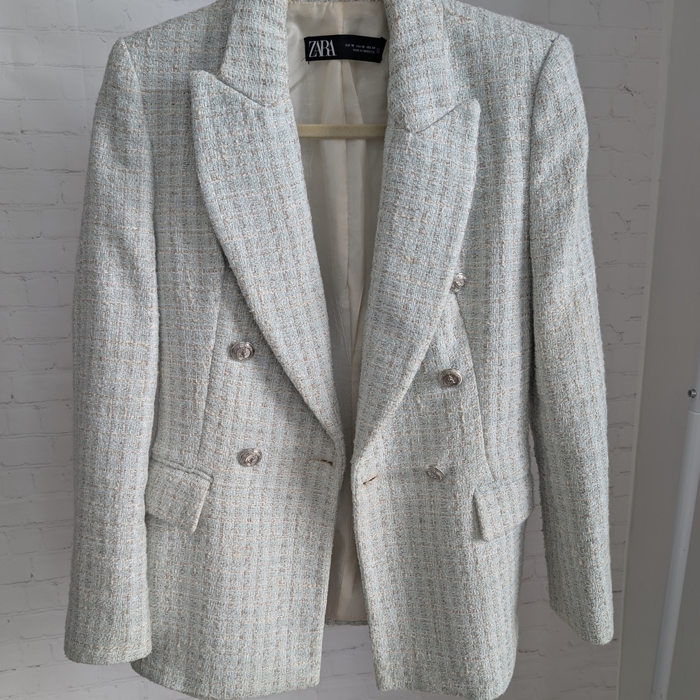Zara Men's Tweed Blazer - Light Gray